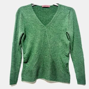 Krimson Klover V Neck Wool Sweater in Green S